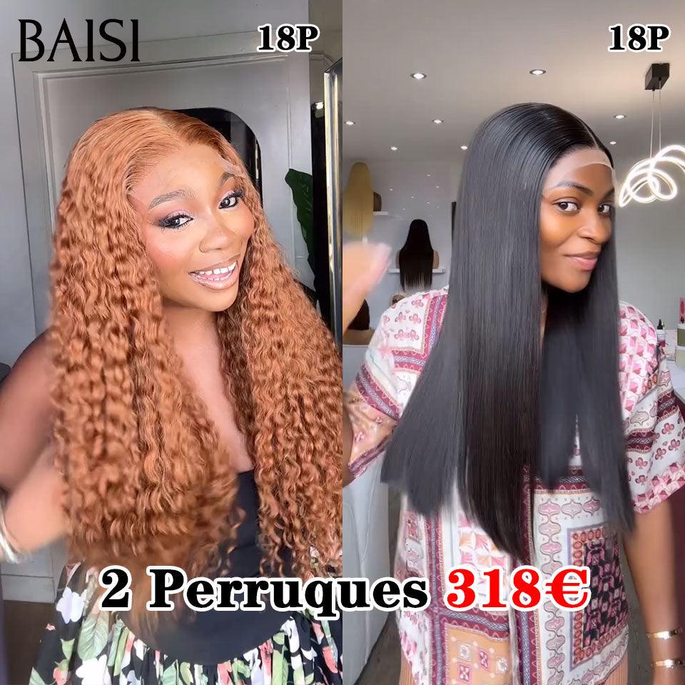 BAISI  2 Perruques pour revendre 318€ 4X4 lace curly marron 4# 18 Pouces ou Lisse NOIR 18 Pouces 200% densité en 100% vrais cheveux humains