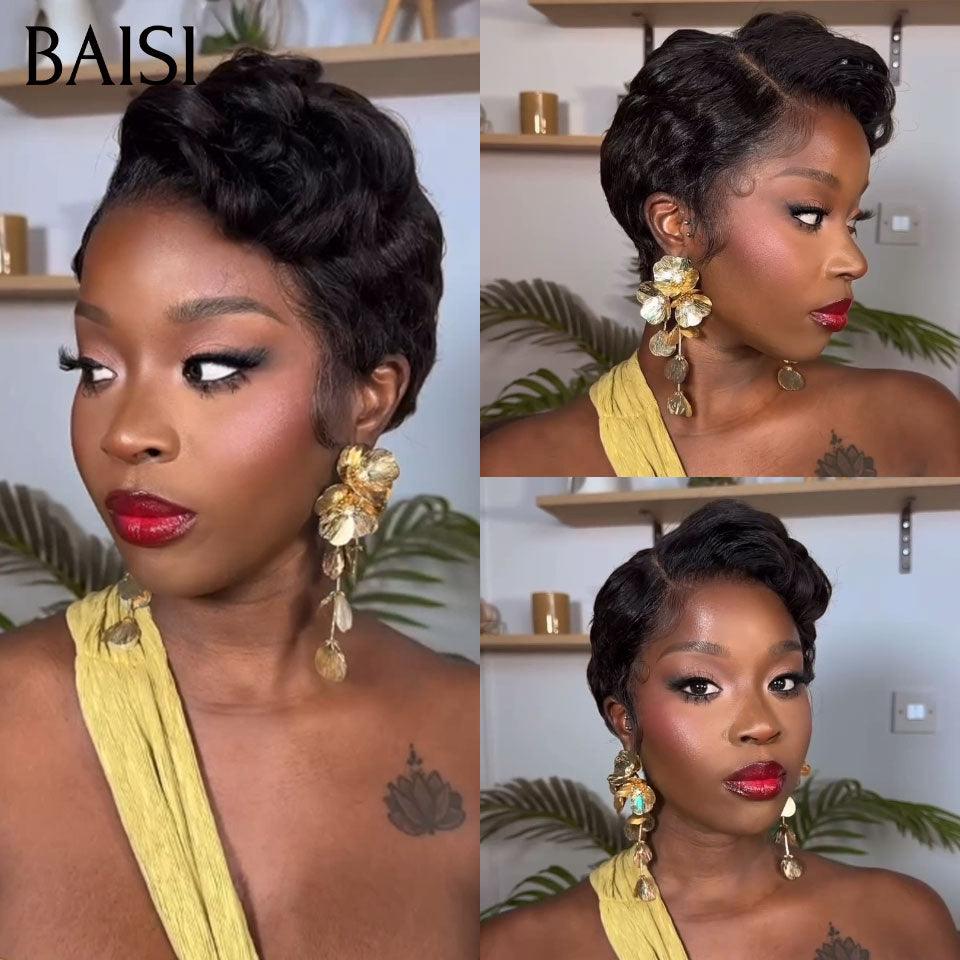 BAISI 13x4 Lace Frontale Perruque Pixie petite coupe PROMO 58€ NOIR en France En 100% Cheveux Humains