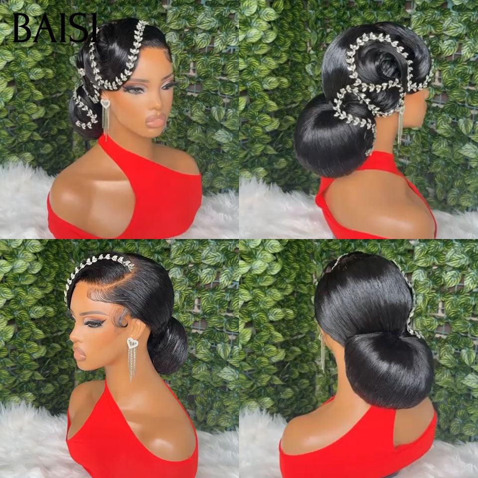 BAISI Coiffure de luxe Mignon Perruques Mariage + Accessoires gratuits Prête à porter chignon et personalisation comme sur la vidéo 100% identique avec lace frontale pour mariage ou événement spécial  BS65
