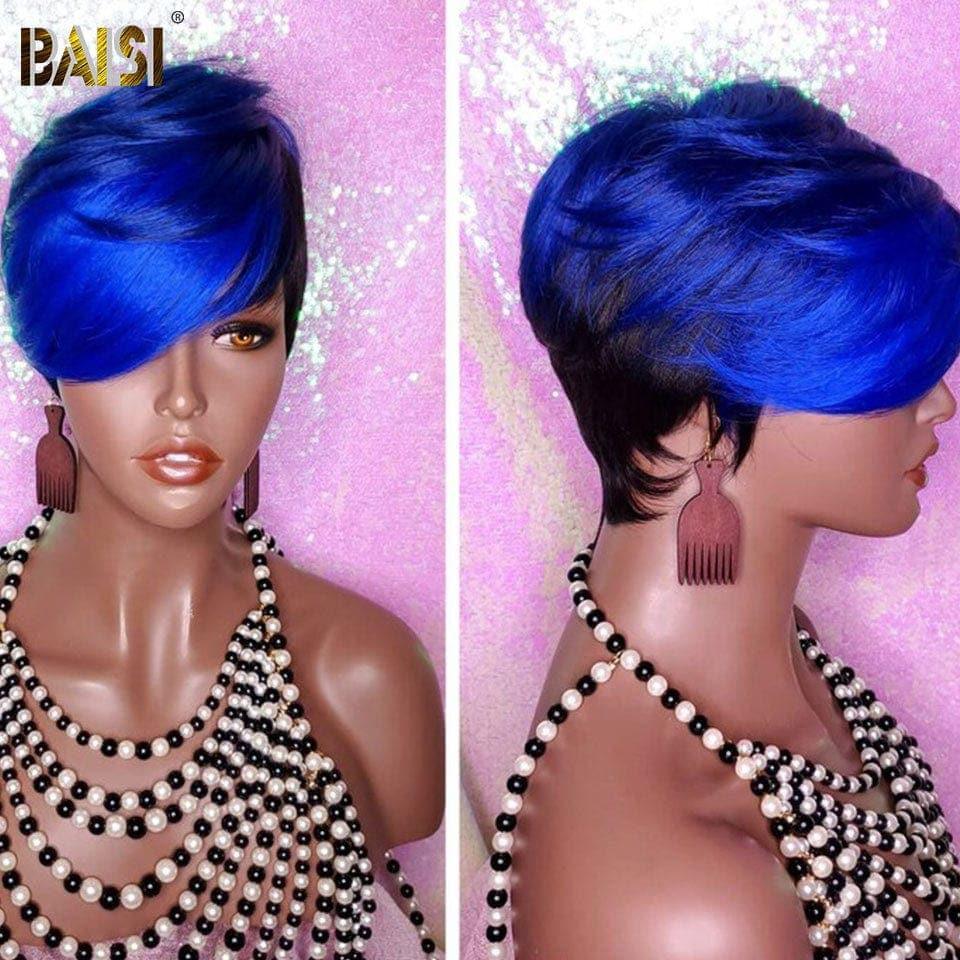 Parrucca dritta da folletto BAISI di colore nero blu € 55 in capelli umani al 100%.