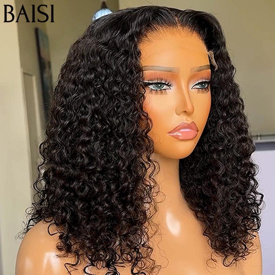 BAISI 13x4 Frontale Lace Perruque BOB Noir  Curly Avec lace Frontal En 100% Cheveux Naturels