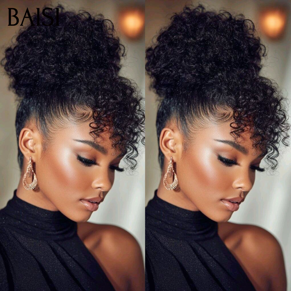Nouveau produit  13x4 lace frontal curly wave Perruque en chignon bun Coiffure déjà faites 150€ NOIR PROMO en 100% Cheveux Humains
