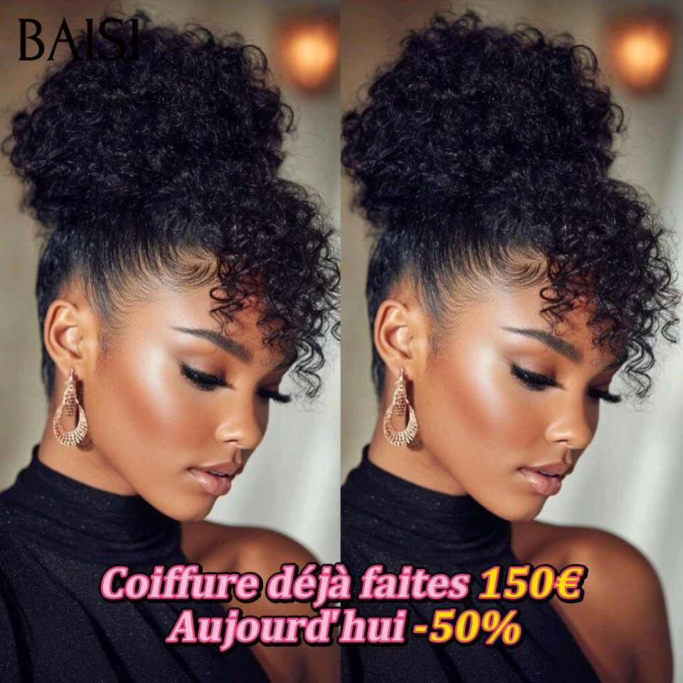 Nouveau produit  13x4 lace frontal curly wave Perruque en chignon bun Coiffure déjà faites 150€ NOIR PROMO en 100% Cheveux Humains