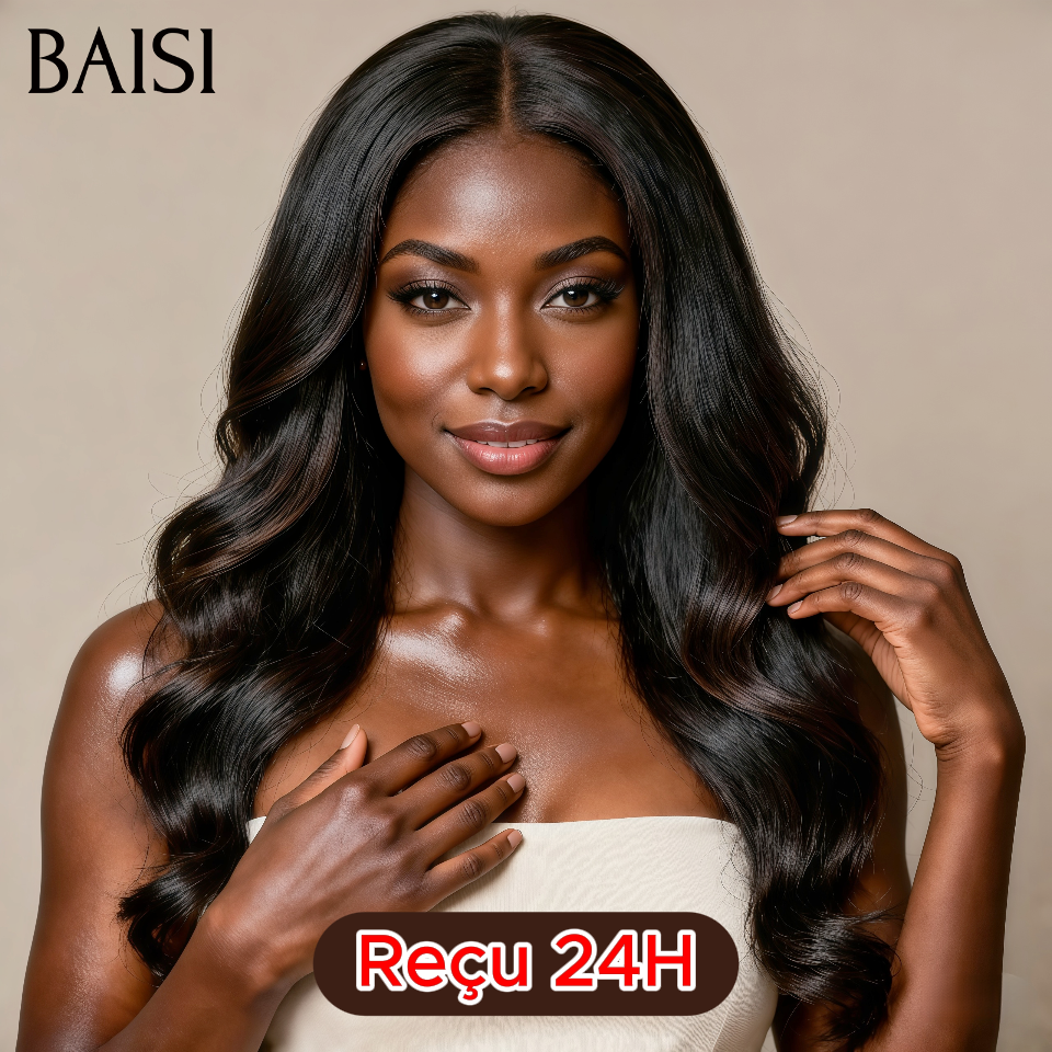 BAISI Peruca Front Lace Body Wave Cor PRETA Peruca 100% Cabelo Humano