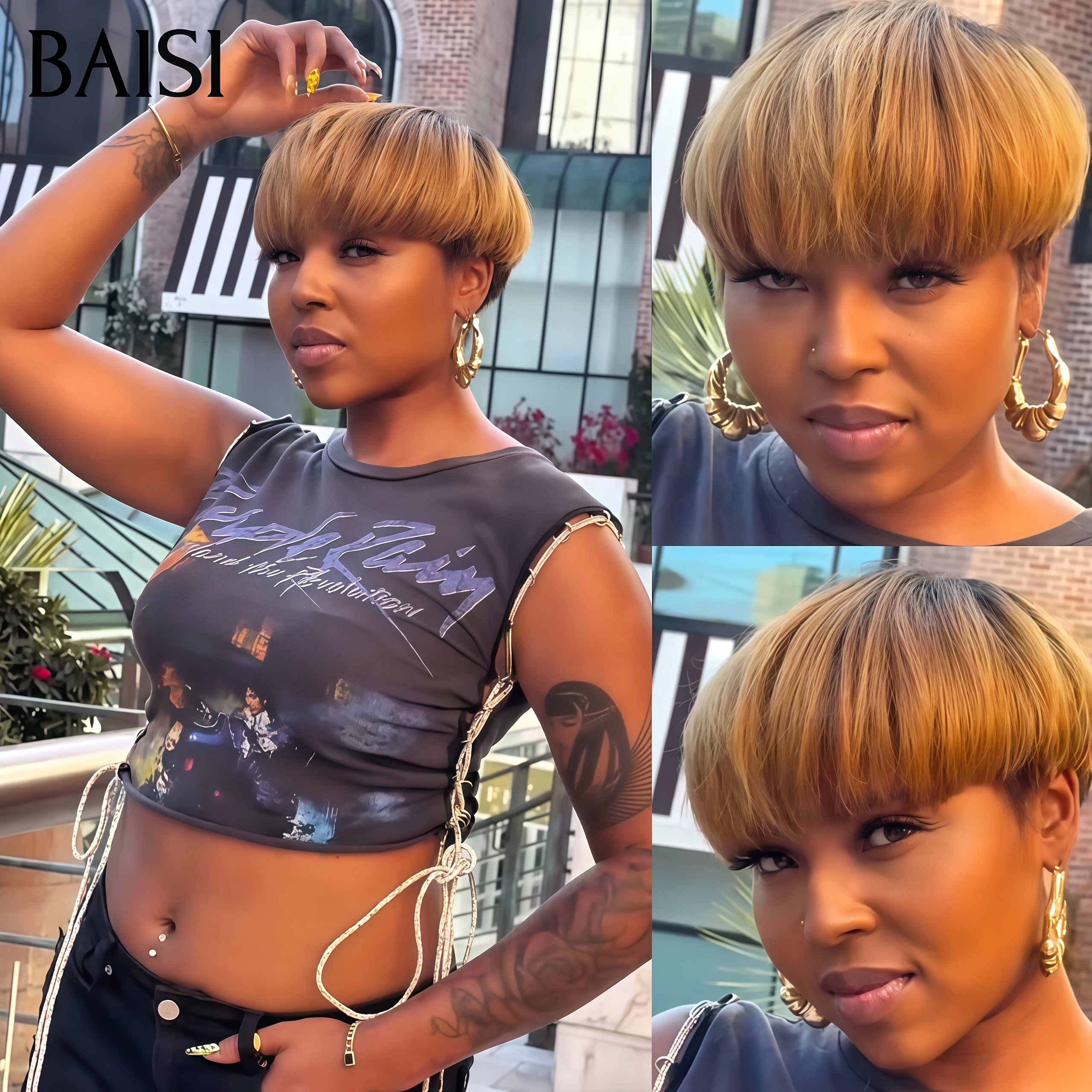 BAISI pixie liso sem lace sem cola cor mel preço baixo 45€ em 100% cabelo humano