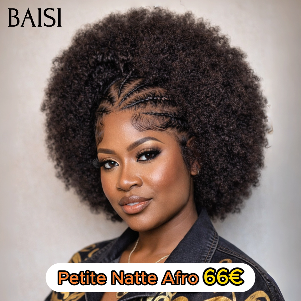 Parrucca riccia Bob Afro BAISI Piccola treccia riccia frontale in pizzo 100% capelli umani