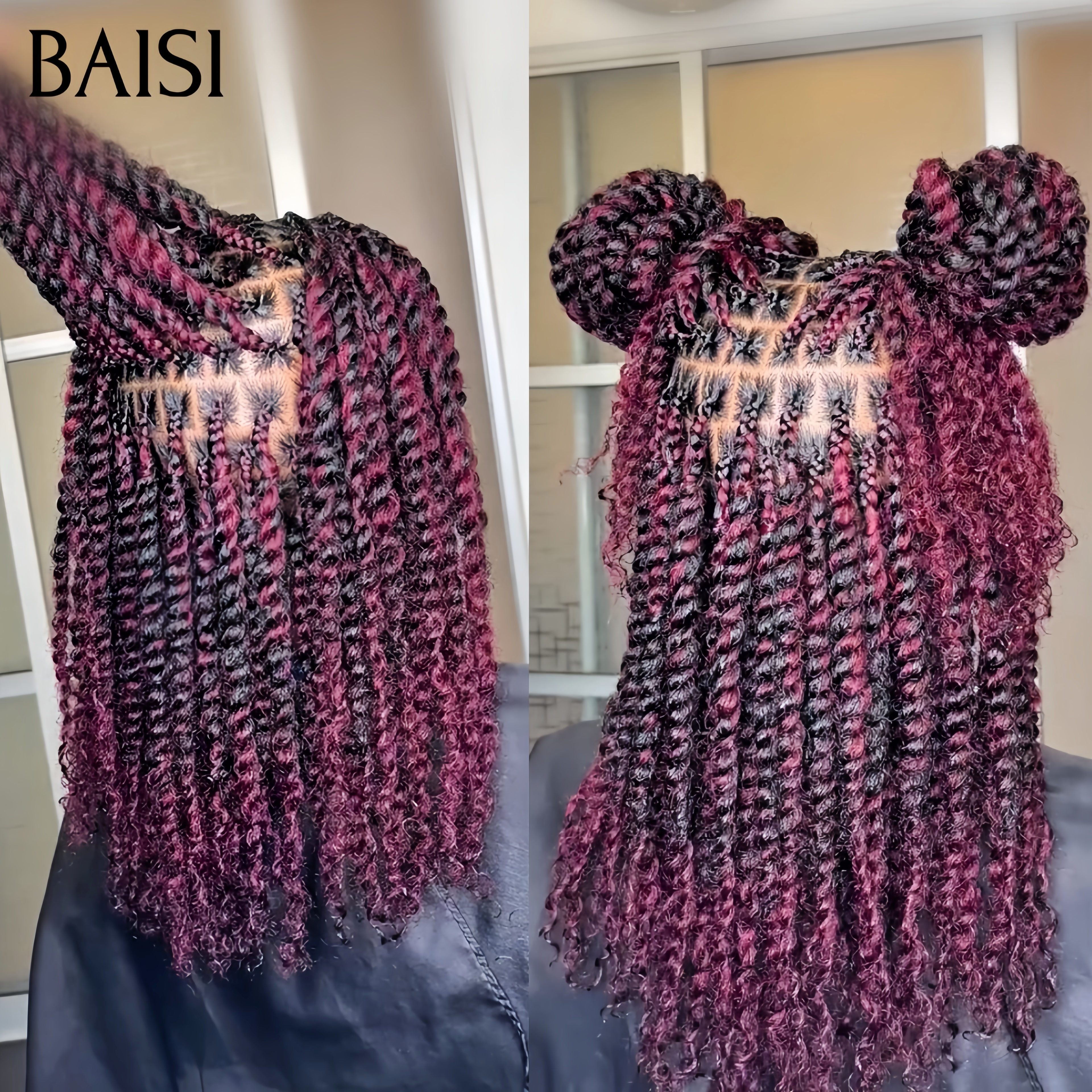 Nouveau produit Full lace Perruque Seulement 169€ avec coiffure tressée natte Coiffure déjà faites Bordeaux en 100% Cheveux Humains