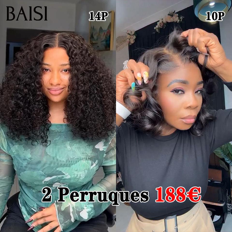 BAISI  2 Perruques pour revendre 188€ 4X4 bob water wave 14 pouces et egg wave 10 Poucesen couleur NOIR en 100% vrais cheveux humains BS60