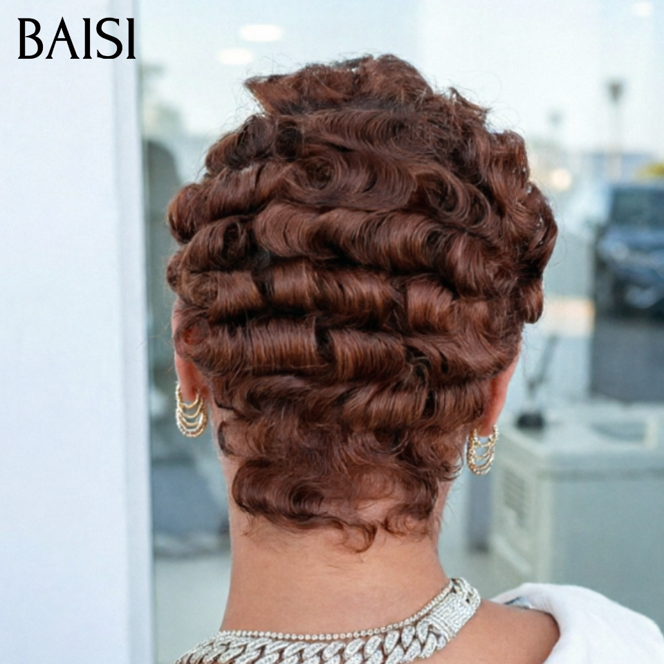 BAISI Pixie Finger Wave Wig Small Machine Made in Orange Color 350# €59 6 Inches In 100% Human Hair MP50