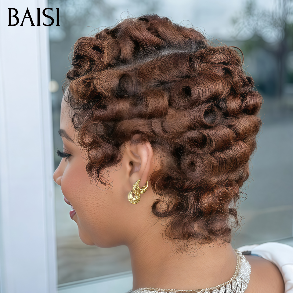 BAISI Pixie Finger Wave Wig Small Machine Made in Orange Color 350# €59 6 Inches In 100% Human Hair MP50