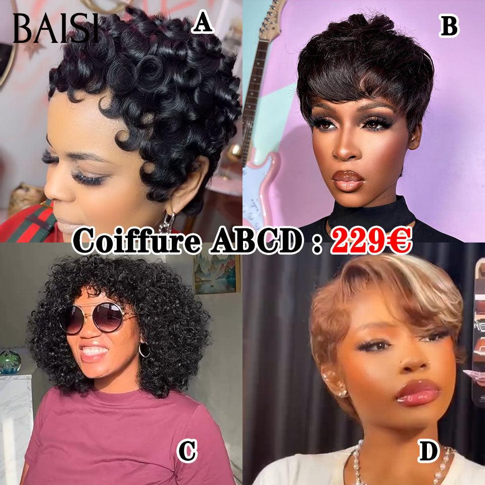 BAISI  4 Perruques pour revendre 229€  pixe 4 types de perruques différents en 100% vrais cheveux humains BS60
