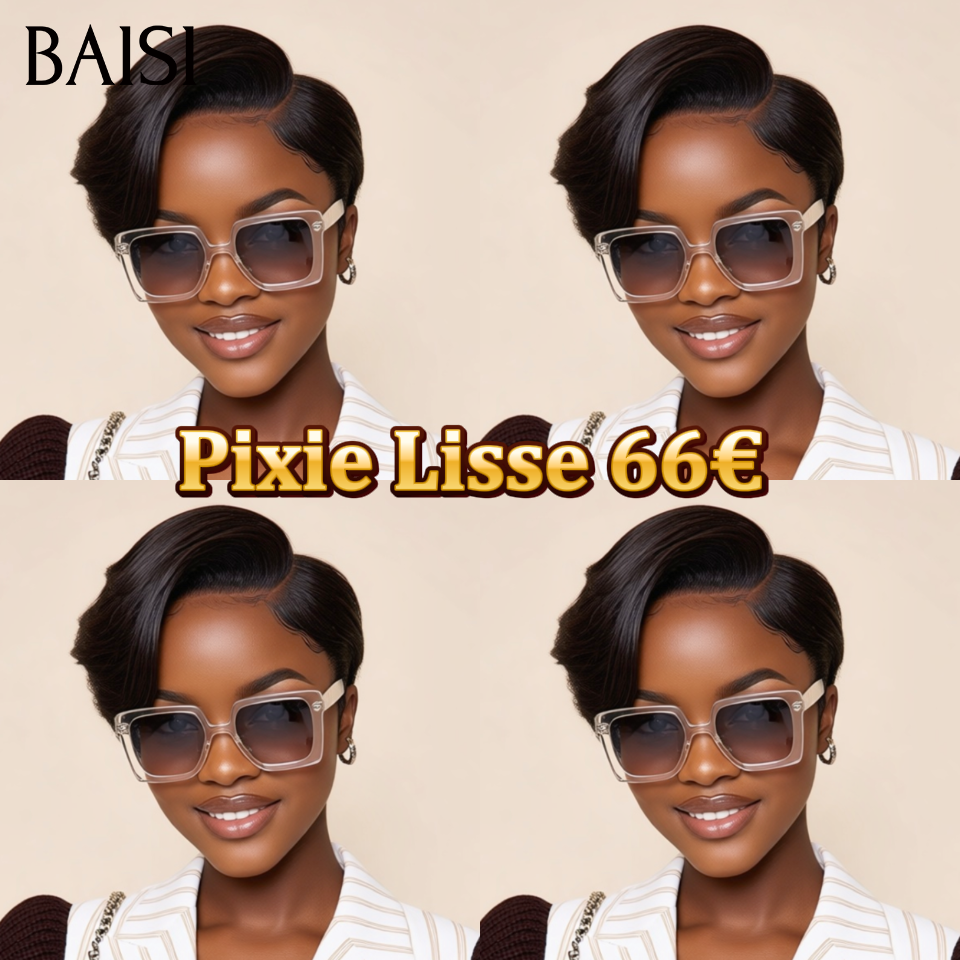 BAISI Promo 66€ Peruca 13X4 lace pixie lisa preta em 100% cabelo humano FR38