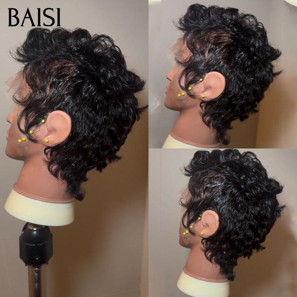 BAISI Perruque Coupe Coiffure 13X4 Lace 122€ petite coupe Naturelle wave NOIR en 100% cheveux humains BS65