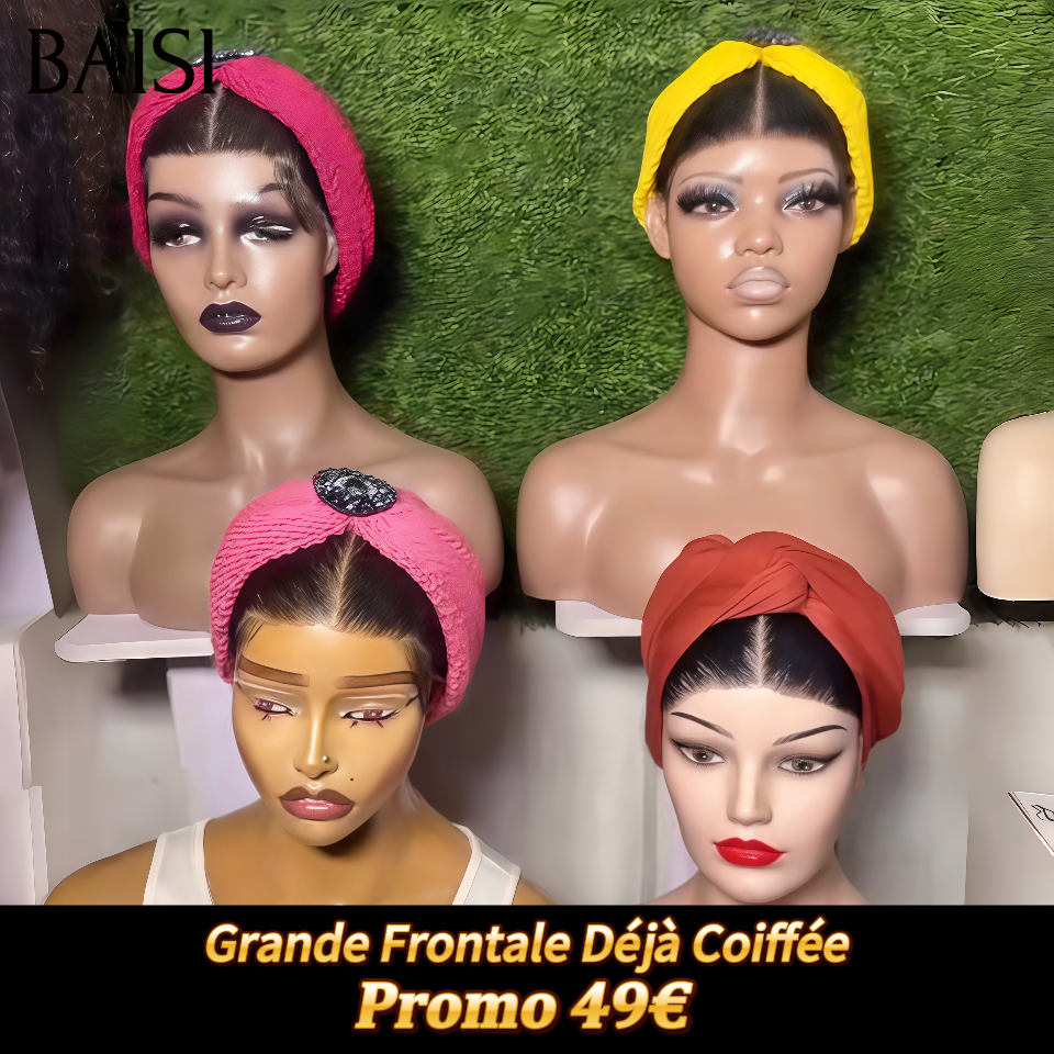 BAISI Grande Frontale Déjà Coiffée avec coiffure tressée natte prête à porter 100% comme la video 49€ sans colle simple et efficace résultat beau et naturel