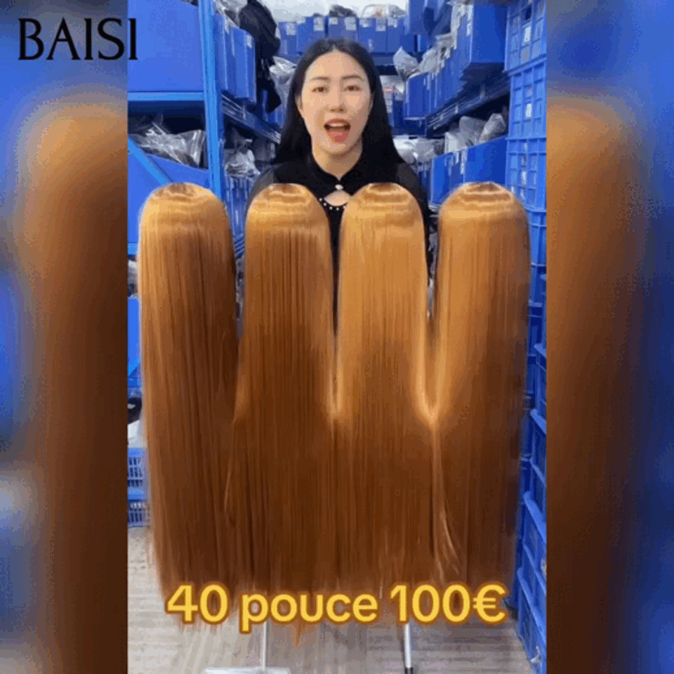 Perruque 40 Pouces 100€ Lisse avec Frange sans Colle Fabriqué à la Machine Miel en Blended human hair