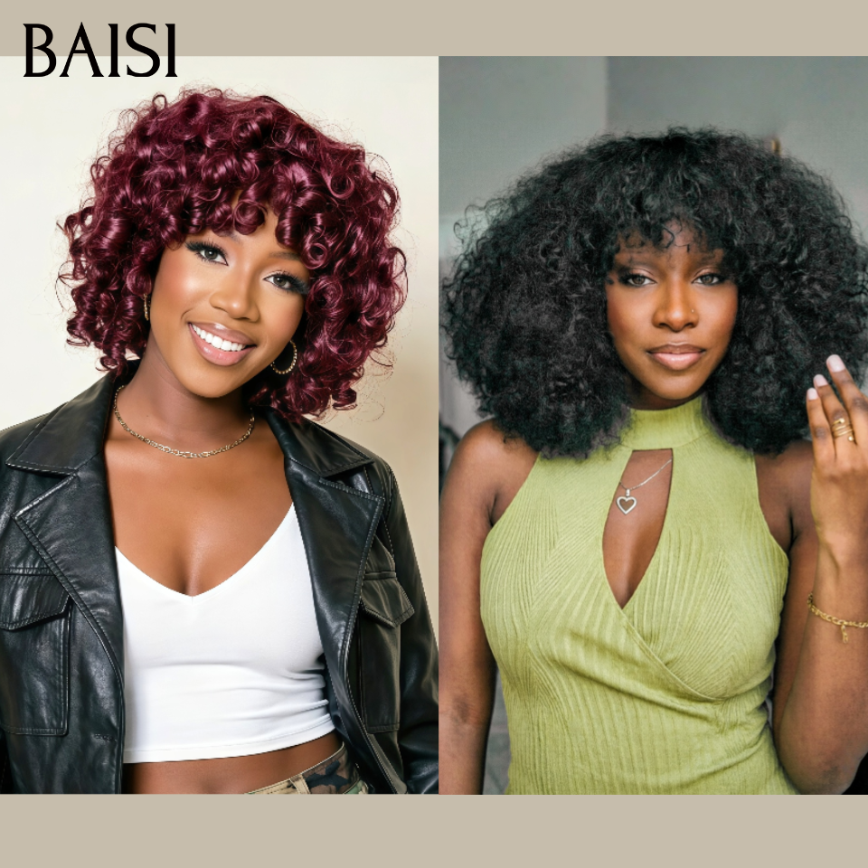 BAISI Achetez 1 + 1 Gratuite = 119€ sans colle water wave avec frange et egg wave 12 pouces à moitié prix  100% Cheveux Humains mp50