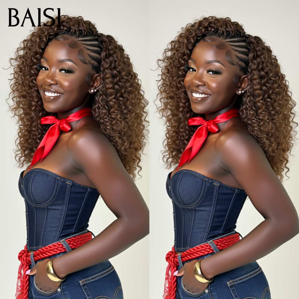 Nouveau produit marron 13x4 lace frontal Perruque Coiffée 16 pouce 99€ curly wave avec coiffure tressée natte  en 100% Cheveux Humains