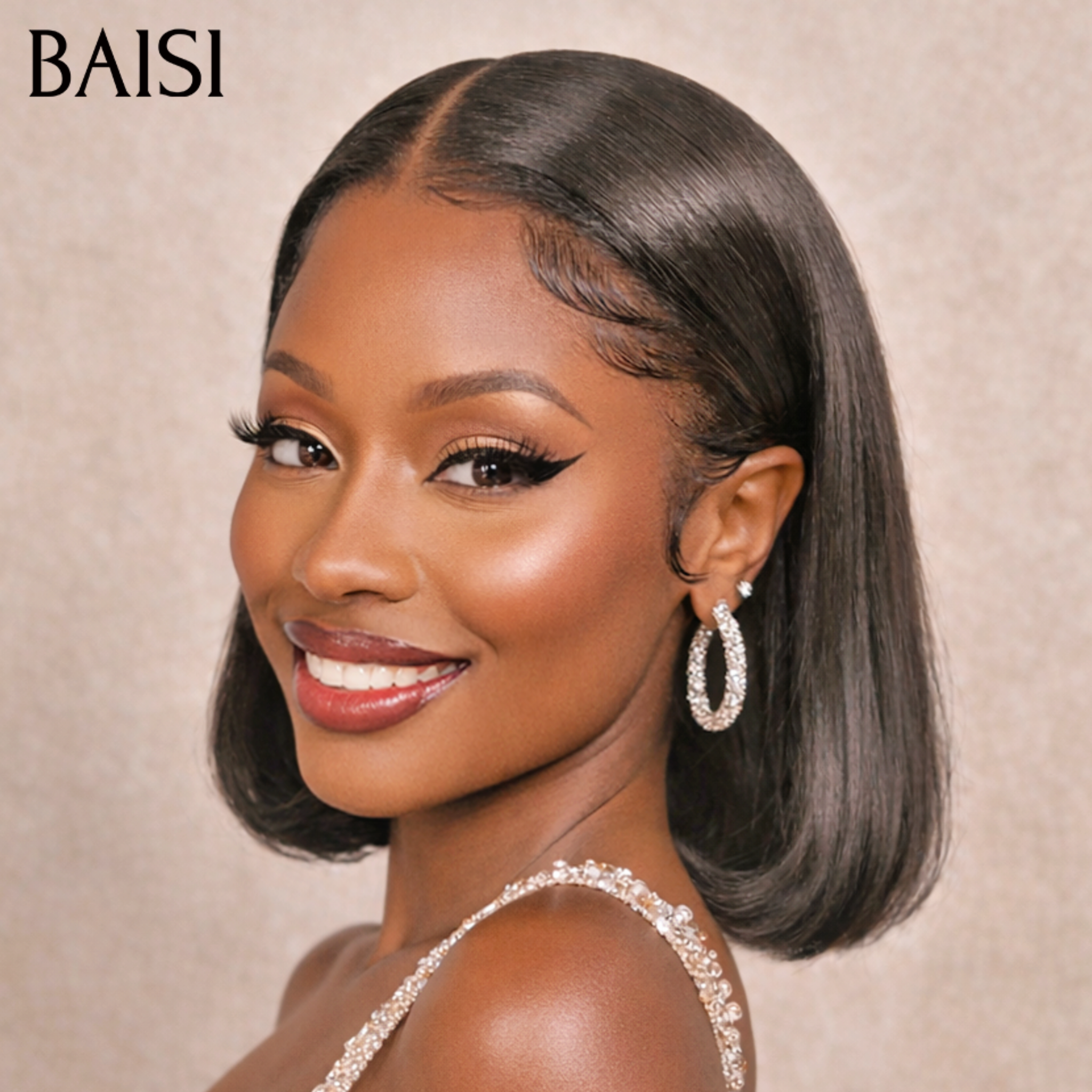 BAISI  Perruque Lisse DE luxe Bob 2x6 Lace 8 Pouces 118€100% Vietname Hair en couleur NOIR ou Marron #4  En 100% Vrais Cheveux Humains BS65