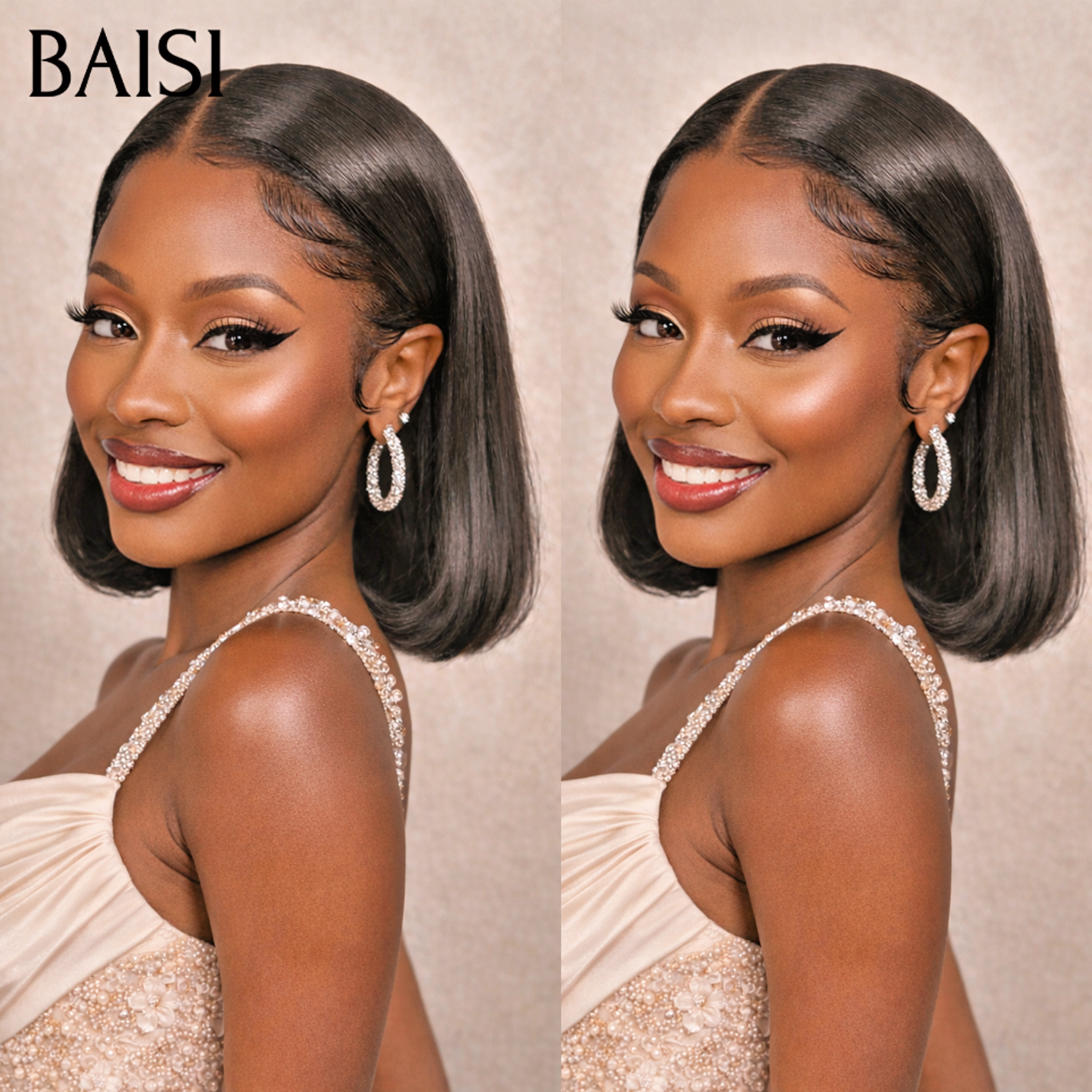 BAISI  Perruque Lisse DE luxe Bob 2x6 Lace 8 Pouces 118€100% Vietname Hair en couleur NOIR ou Marron #4  En 100% Vrais Cheveux Humains BS65