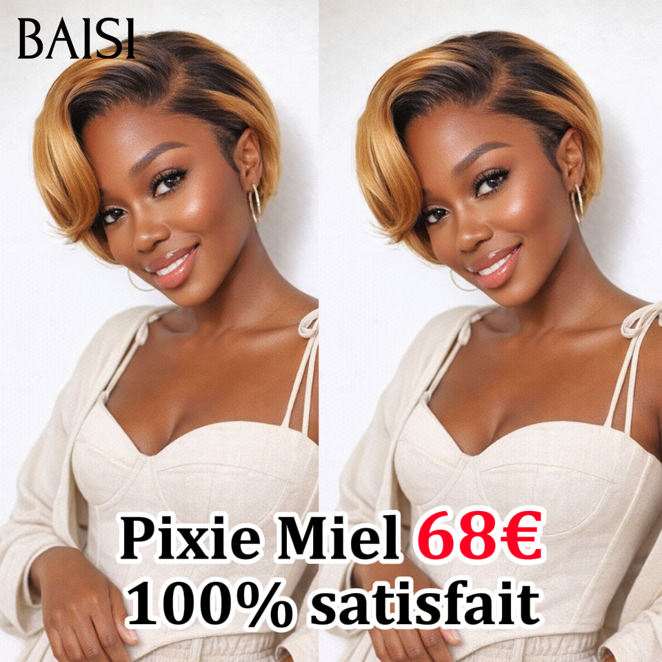 13x4 lace frontal Perruque lisse pixie 68€ Moitié prix produit en couleur miel en 100% Cheveux Humains