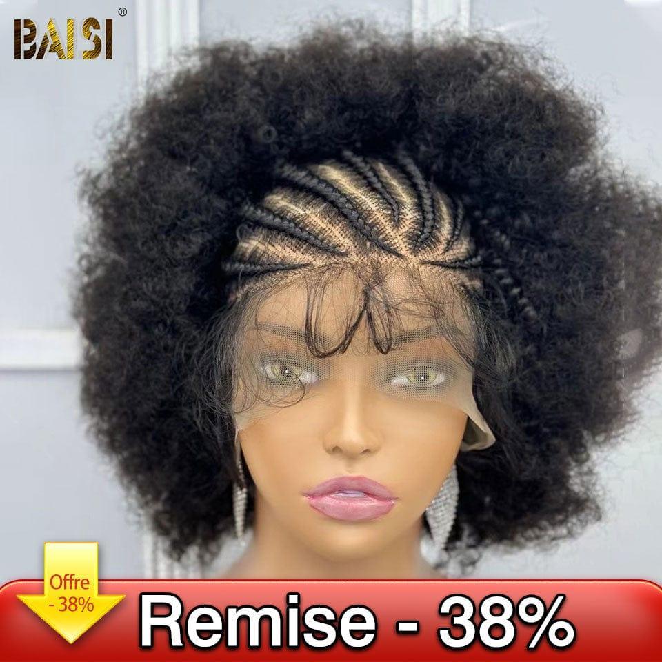 BAISI perruque Bob Afro curly Petite natte frisé full lace avec baby hair synthétic hair FR38