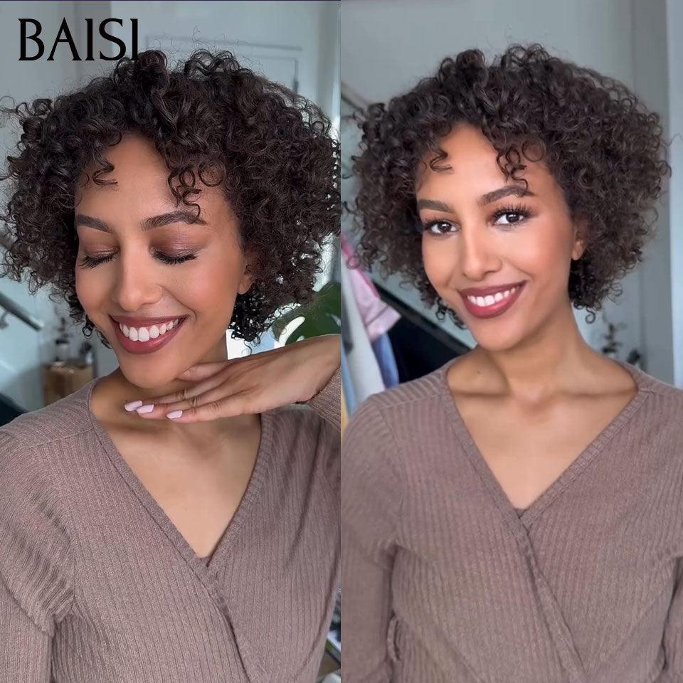 BAISI  Perruque pixie sans lace Lisse 35€ ou Bouclée Water Wave Fabriqué à la Machine 10 Pouces 68€ en 100% Cheveux humains