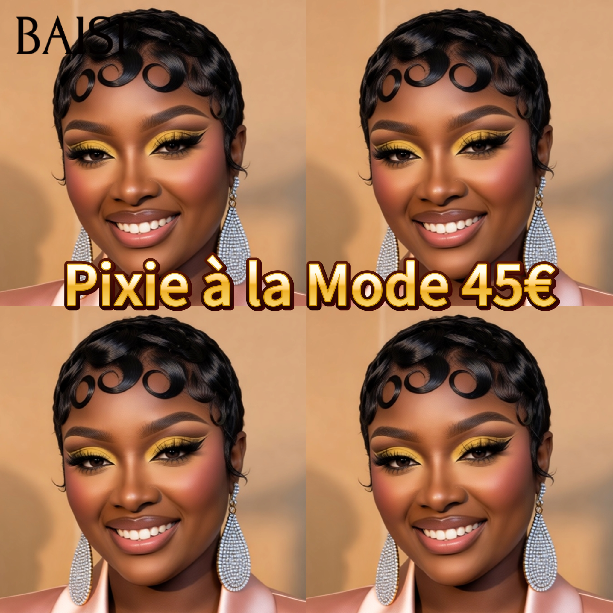 BAISI Perruque chioma Pixie à la Mode 45€  100% Cheveux Humains Fabriqué à la Machine