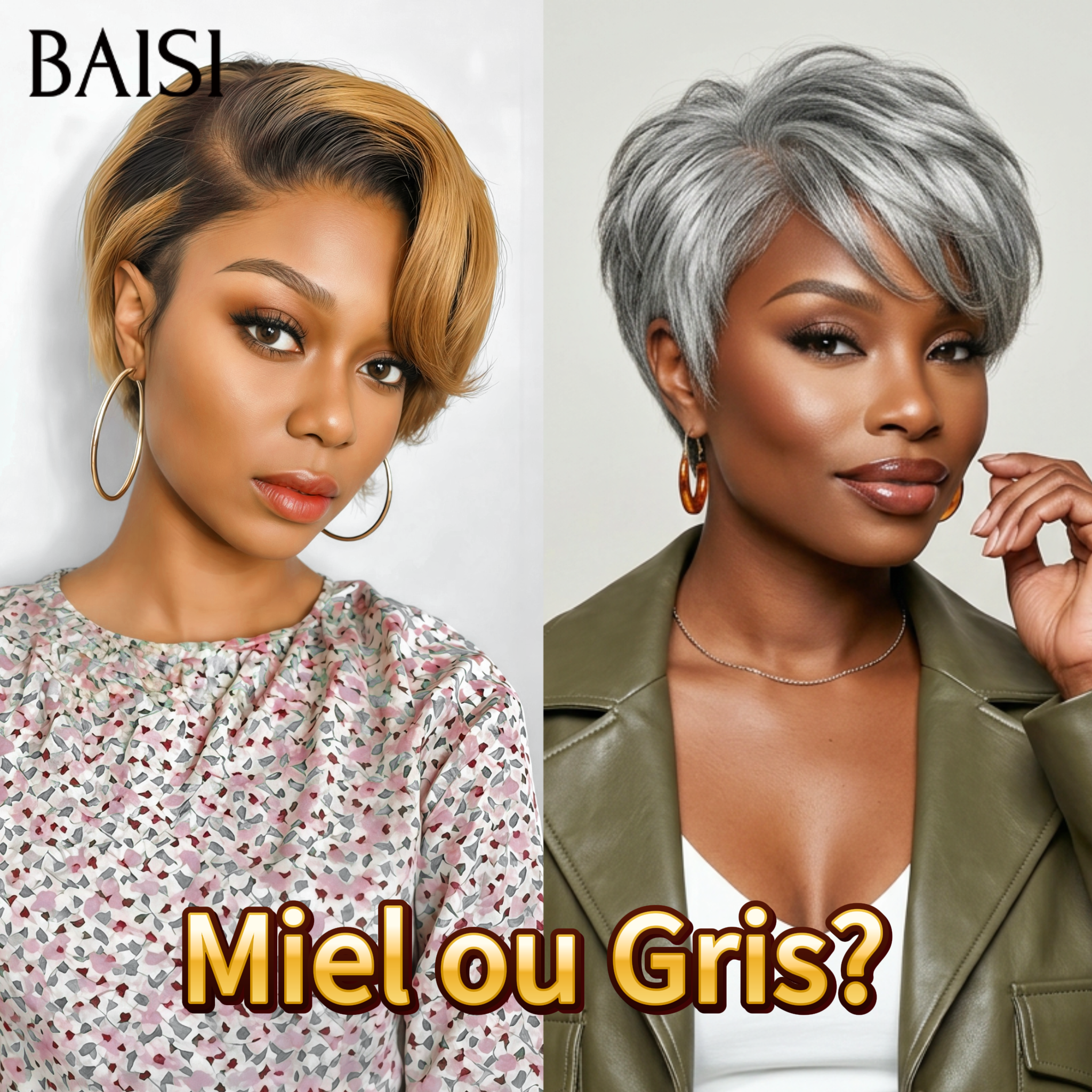13x4 lace frontal Perruque lisse pixie Moitié prix produit Coupe Miel 66€ ou Coupe Gris 69€ en 100% Cheveux Humains