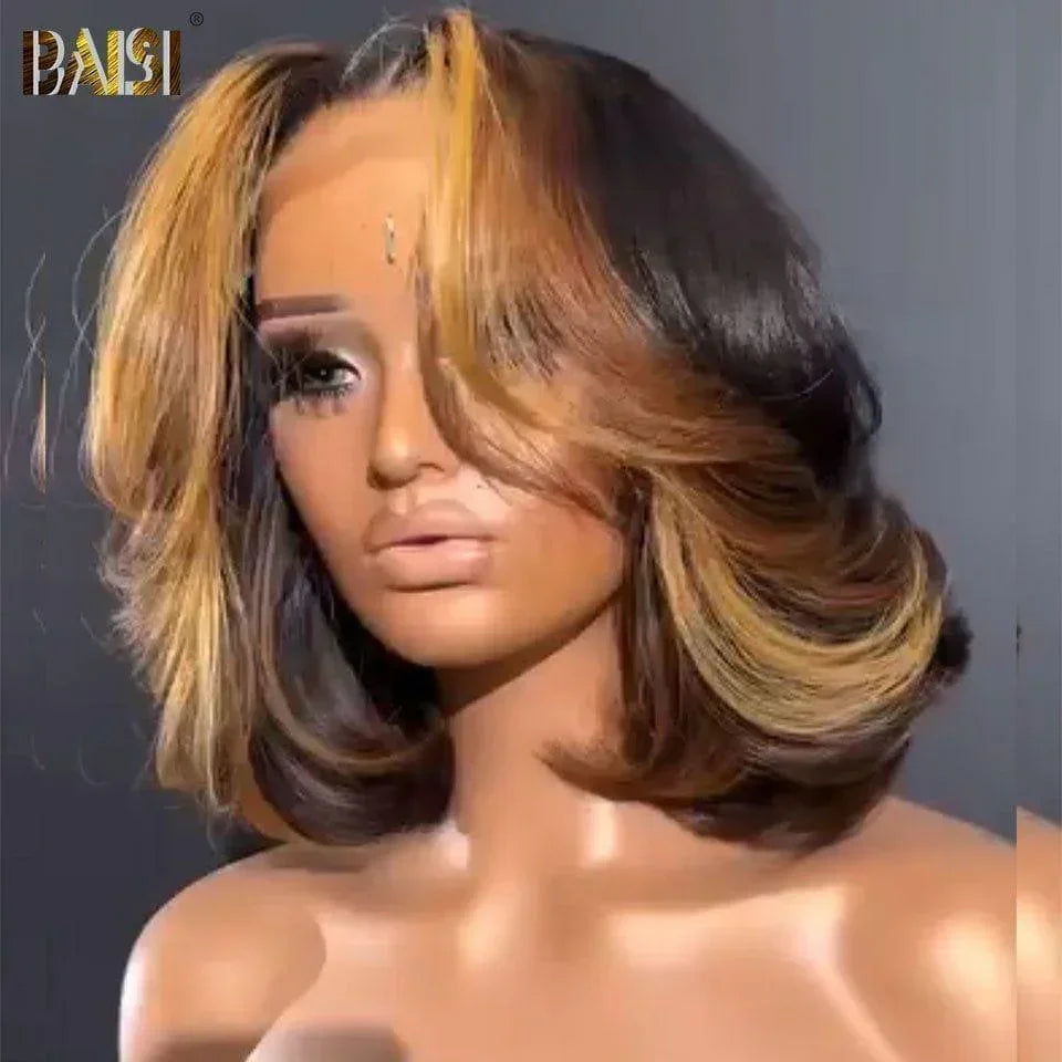 BAISI 5x5 Peruca Bob 12 polegadas Em Cor Preto misto Mel 1B#4#27# em 100% Cabelo Humano