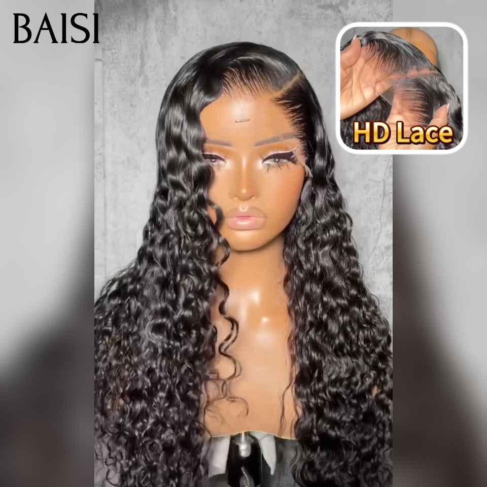 BAISI Promo 99€ 13X4 HD lace frontal Perruque pour revendre long curly wave en NOIR  Invisible HD lace Raw Hair en 100% vrais cheveux humains