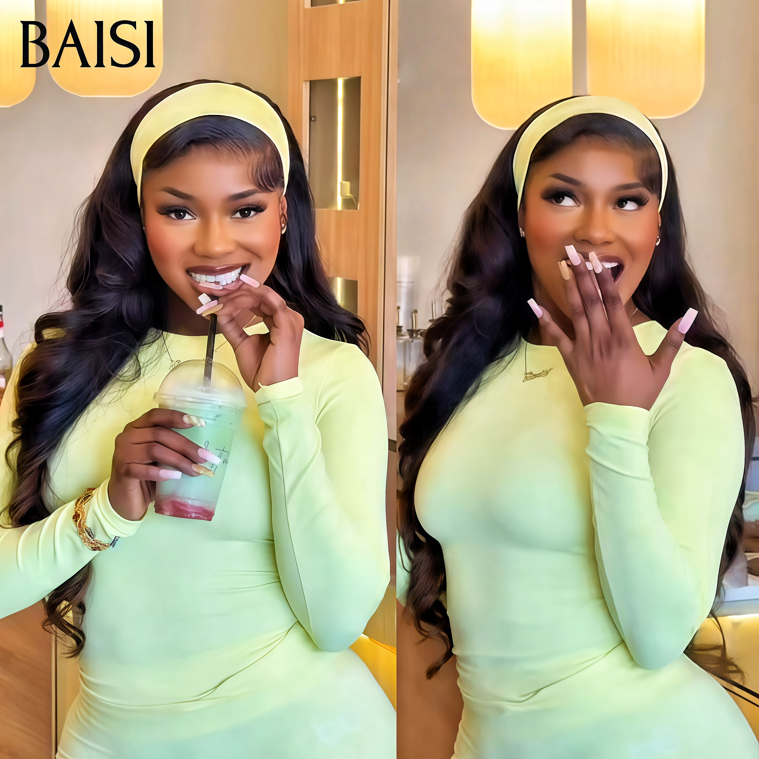 BAISI Perruque body wave sans colle bandeau 100% satisfaite 80€ Fabriquée A La Machine blended human hair sans retour