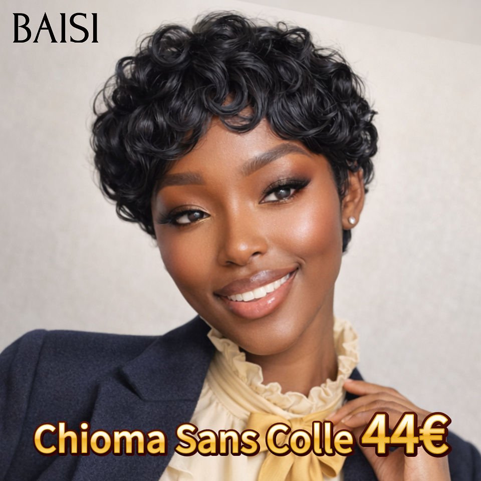 BAISI bob afro riccio 45€ nero senza colla senza pizzo in capelli umani 100% fatto a macchina FR38
