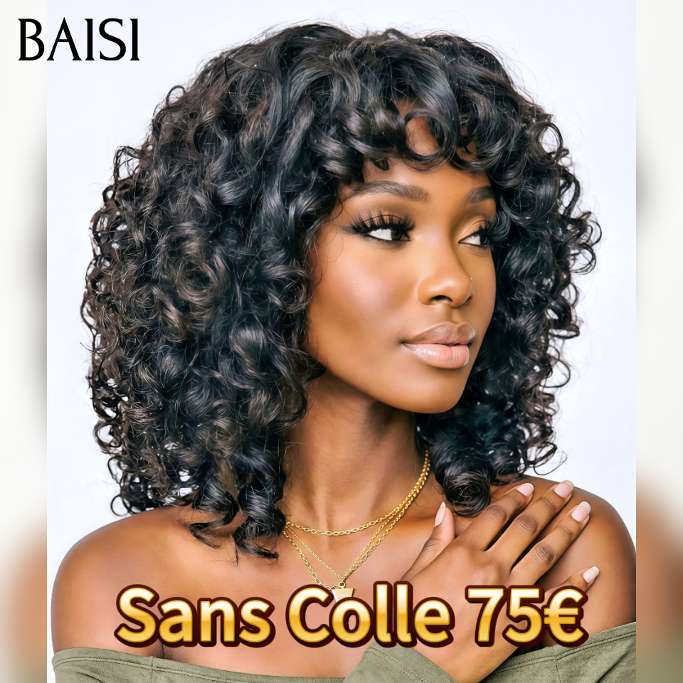 BAISI € 66 Parrucca Bob EGG wave con frangia nera senza colla senza pizzo in capelli umani al 100% BAISI20
