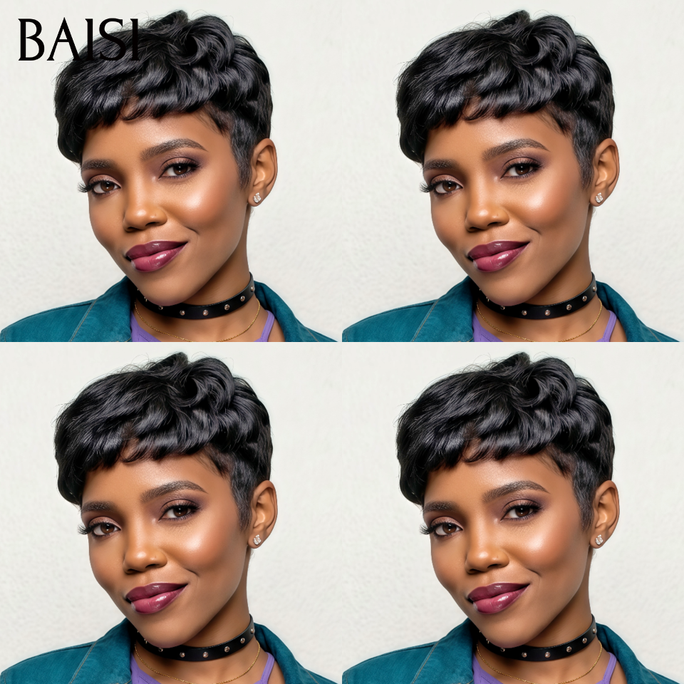 BAISI  Perruque pixie Fabriqué à la Machine Perruques personnalisées 49€ sans lace en 100% Cheveux humains BS65