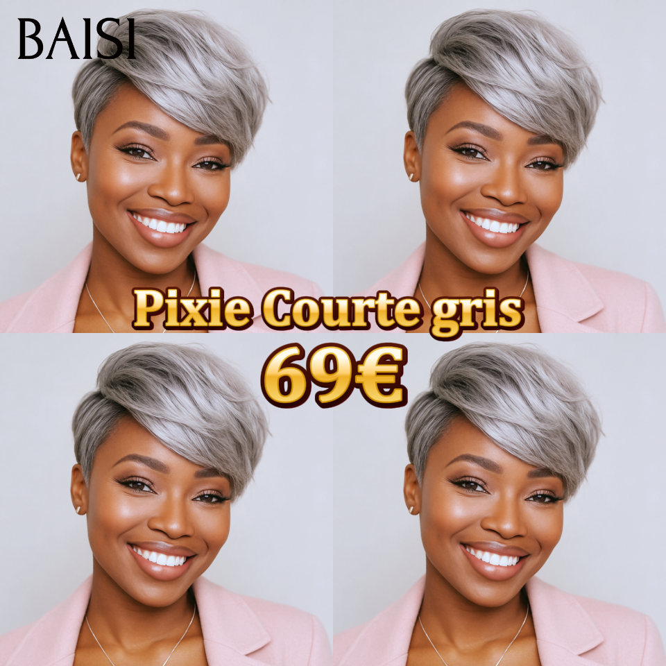 BAISI Collection Poivre et Sel  Perruque 69€ Lisse Sans Colle en 100% Raw Hair Lace déjà couper