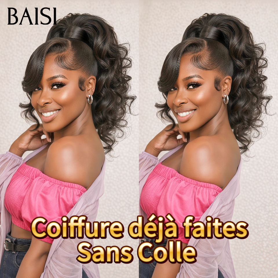 BAISI Bouclé Egg curl 13x4 Densité avec frontale Perruque Sans Colle Prêt-à-porter 100% Cheveux Humains