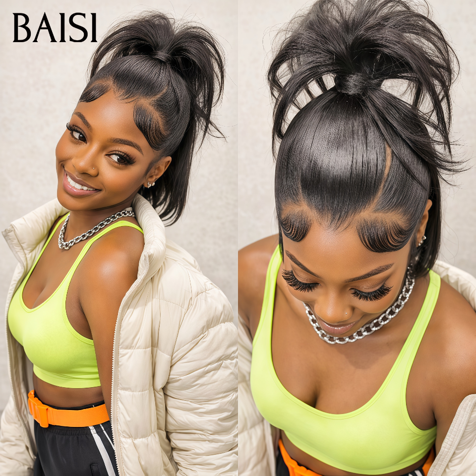 Perruque Bob Lisse Pré-Coiffée 112€ 13x4 lace frontal Perruque bob 10 pouce Lisse avec coiffure tressée natte en 100% Cheveux Humains