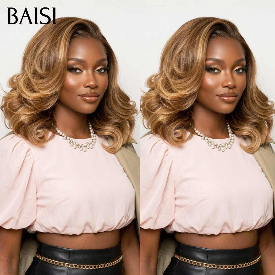 BAISI PROMOTION Perruque 13X4 lace frontal egg wave bob Marron Mixte Miel 4T27# Moitié Prix  100% Cheveux Humains MP50