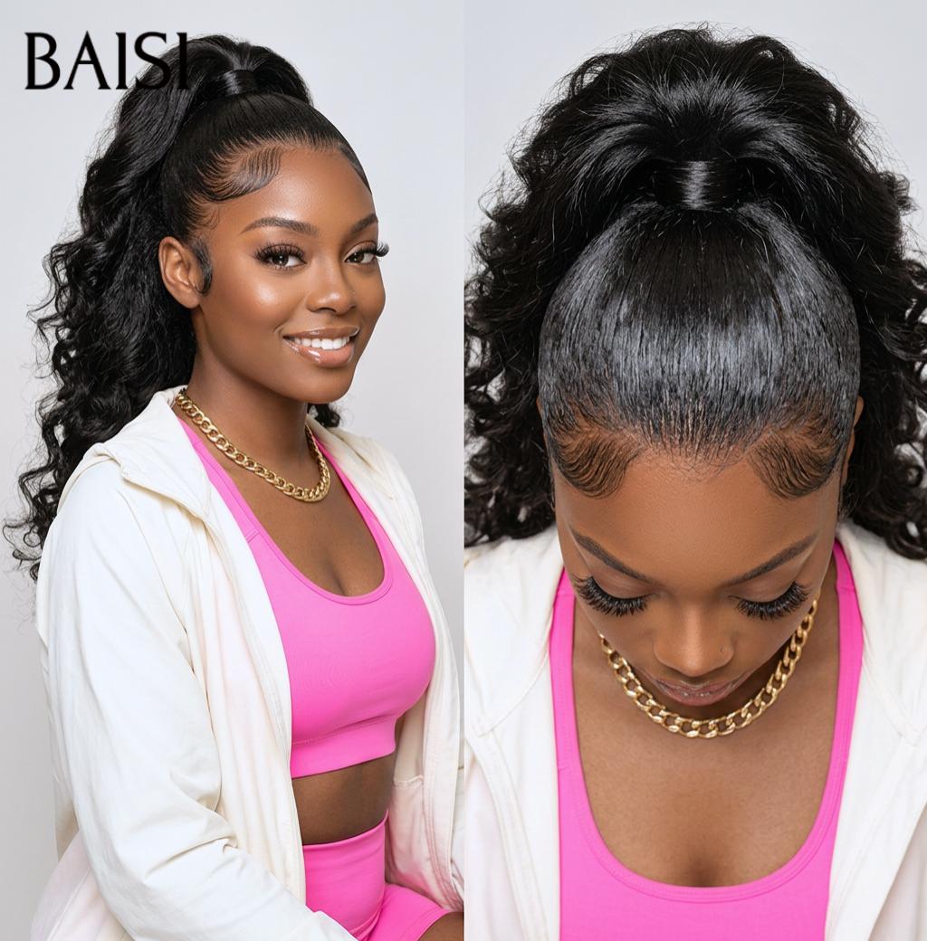 Nouveau produit Coiffure déjà faites avec queue de cheva 13x4 lace frontal Perruque avec coiffure natte Naturelle wave en 100% Cheveux Humains