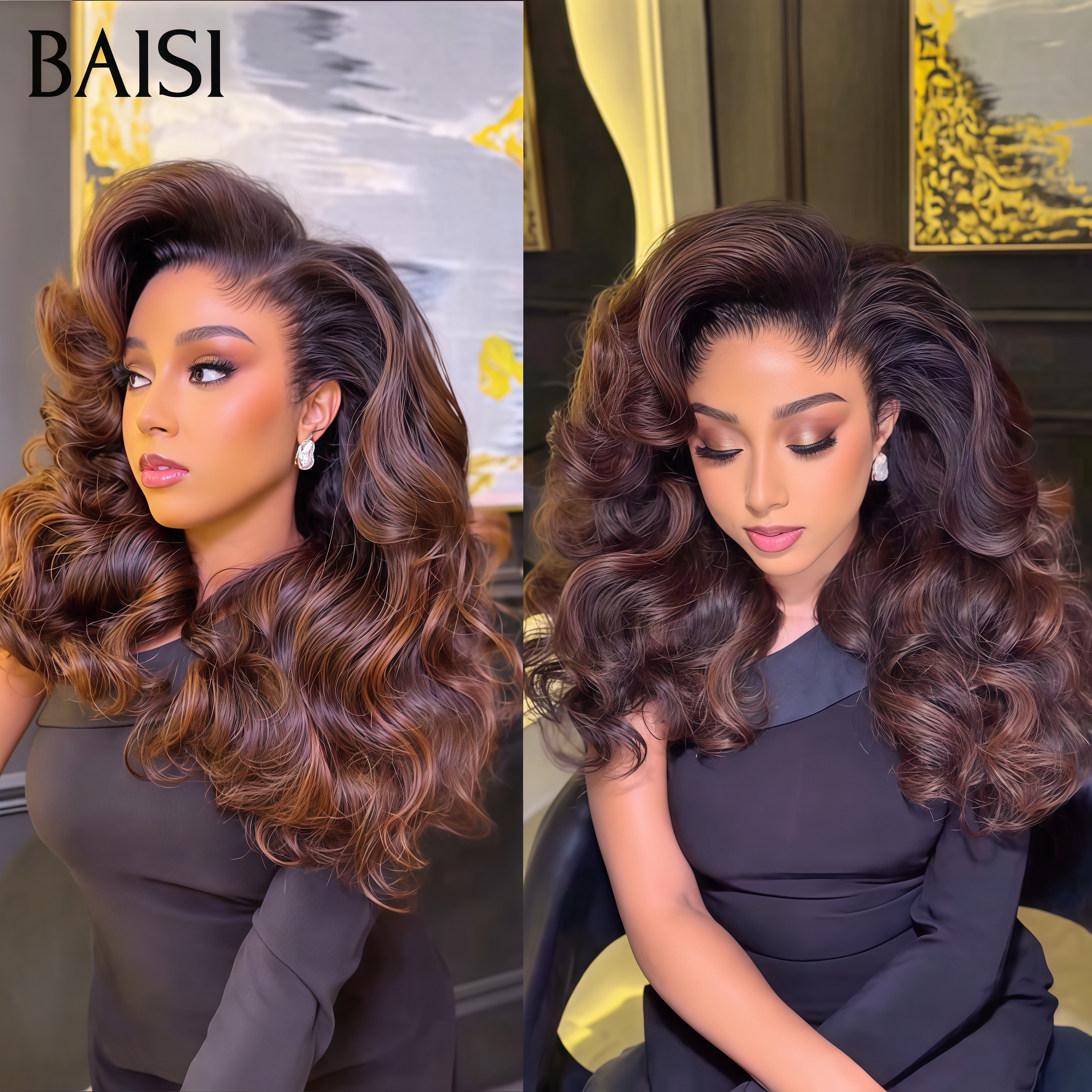 BAISI Raw Hair 99€ Marron Wave 100% Cheveux Humain Hair ou 13x4 Lace Frontale Perruque Body wave Marron Mixte Miel curly wave 20 Pouces 100€ Moitié Prix 100% Cheveux Humains soldes sans retour