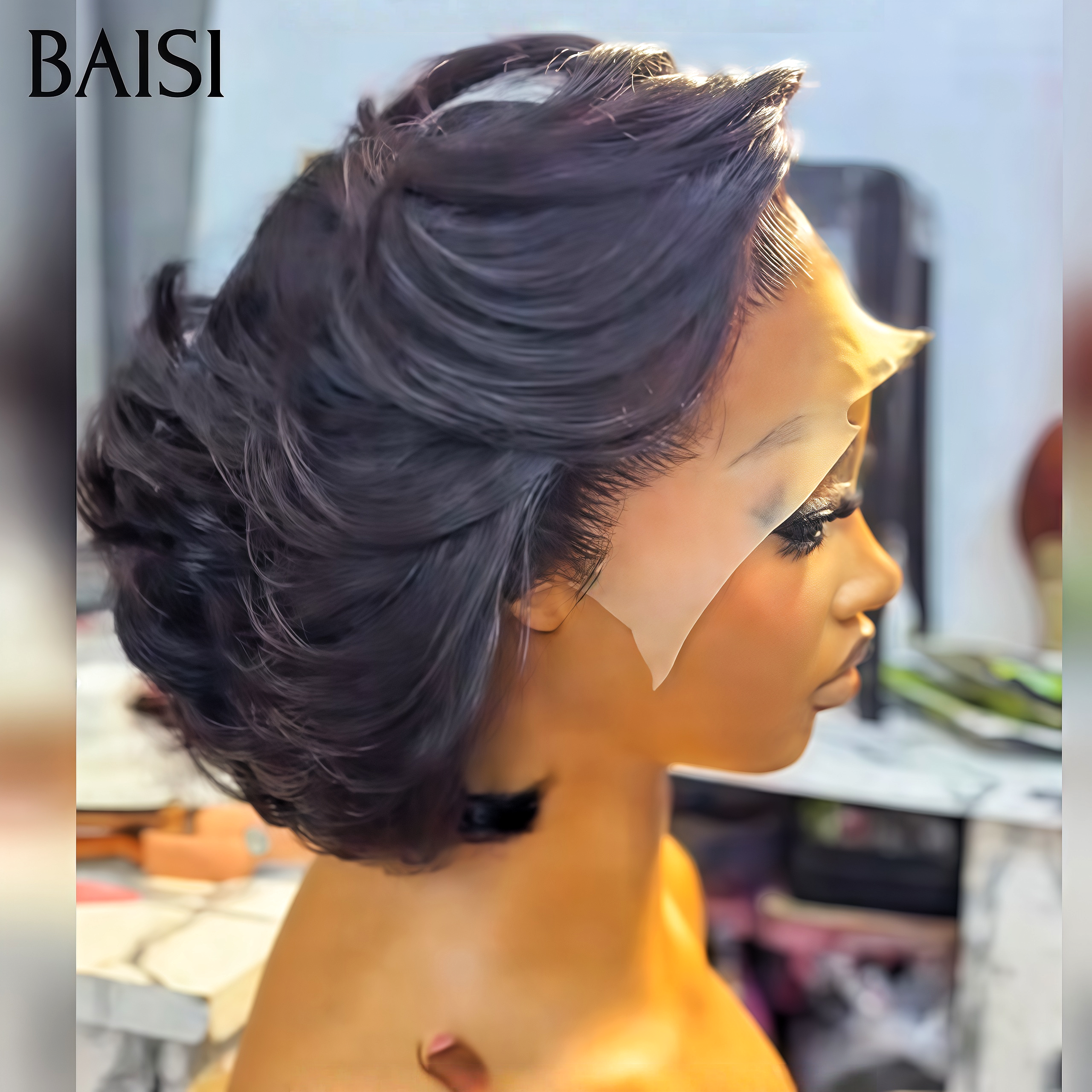 BAISI 13X4 Lace Frontal Perruque Pixie noir 79€ egg  wave moitié prix en 100% Cheveux Humains