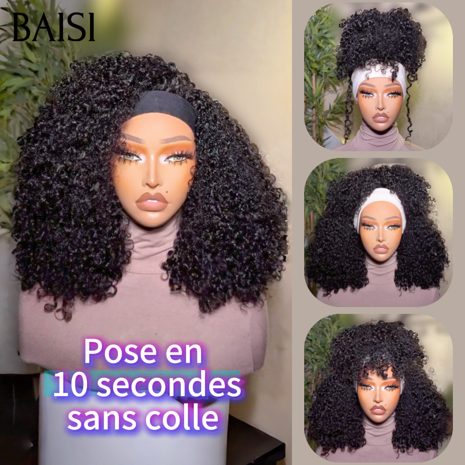 BAISI Perruque Bandeau BOB 14 pouces curly wave 400% Volume 159€ Fabriquée A La Machine sans Colle sans lace en 100% Cheveux Humains