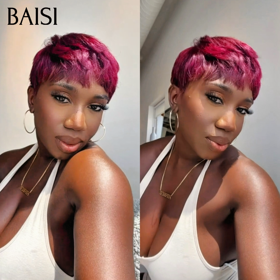 BAISI Grande Promo Parfait pour l'été petite coupe en couleur Bordeaux 45 euro fabriqué à la machine En 100% Cheveux Humains