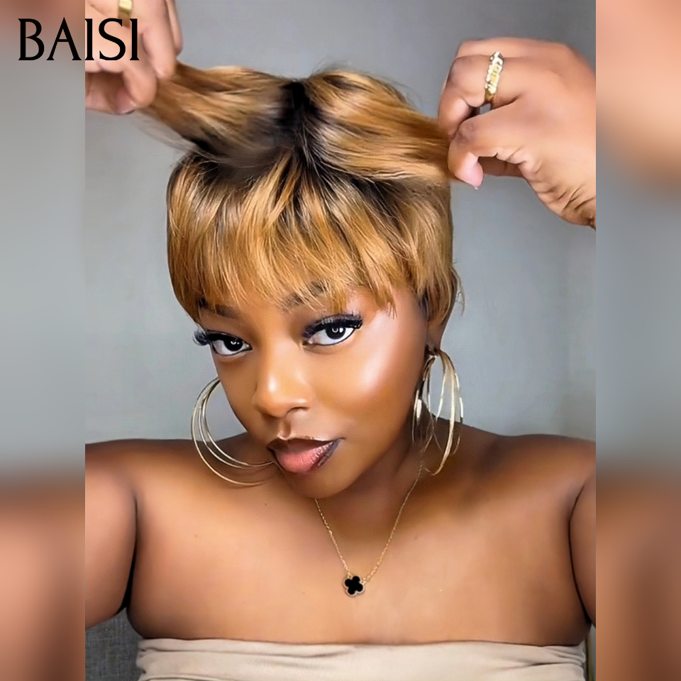 Nouveau produit promo 45€ pixie lisse en couleur #4T30 sans colle 100% Vrais Cheveux Humains