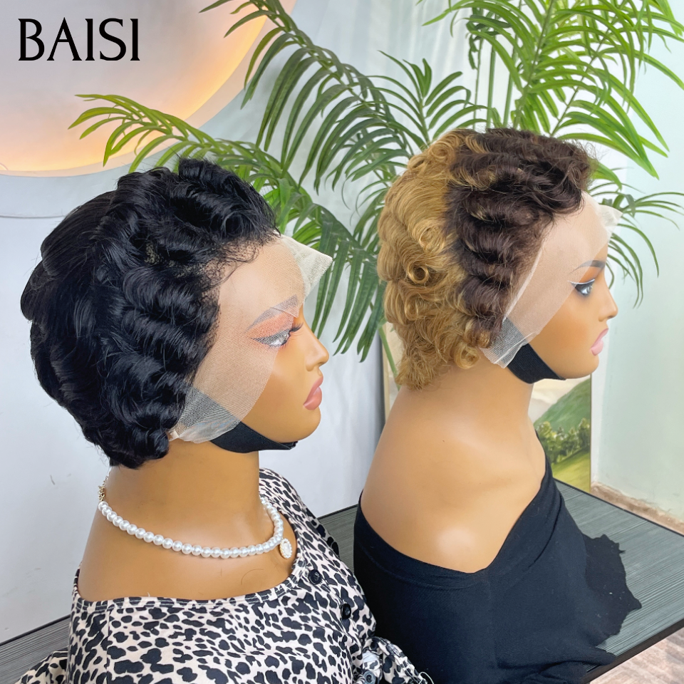 Nouveau produit Full Lace Perruque pixie Coiffée avec coiffure tressée natte ou afro en 100% Cheveux Humains
