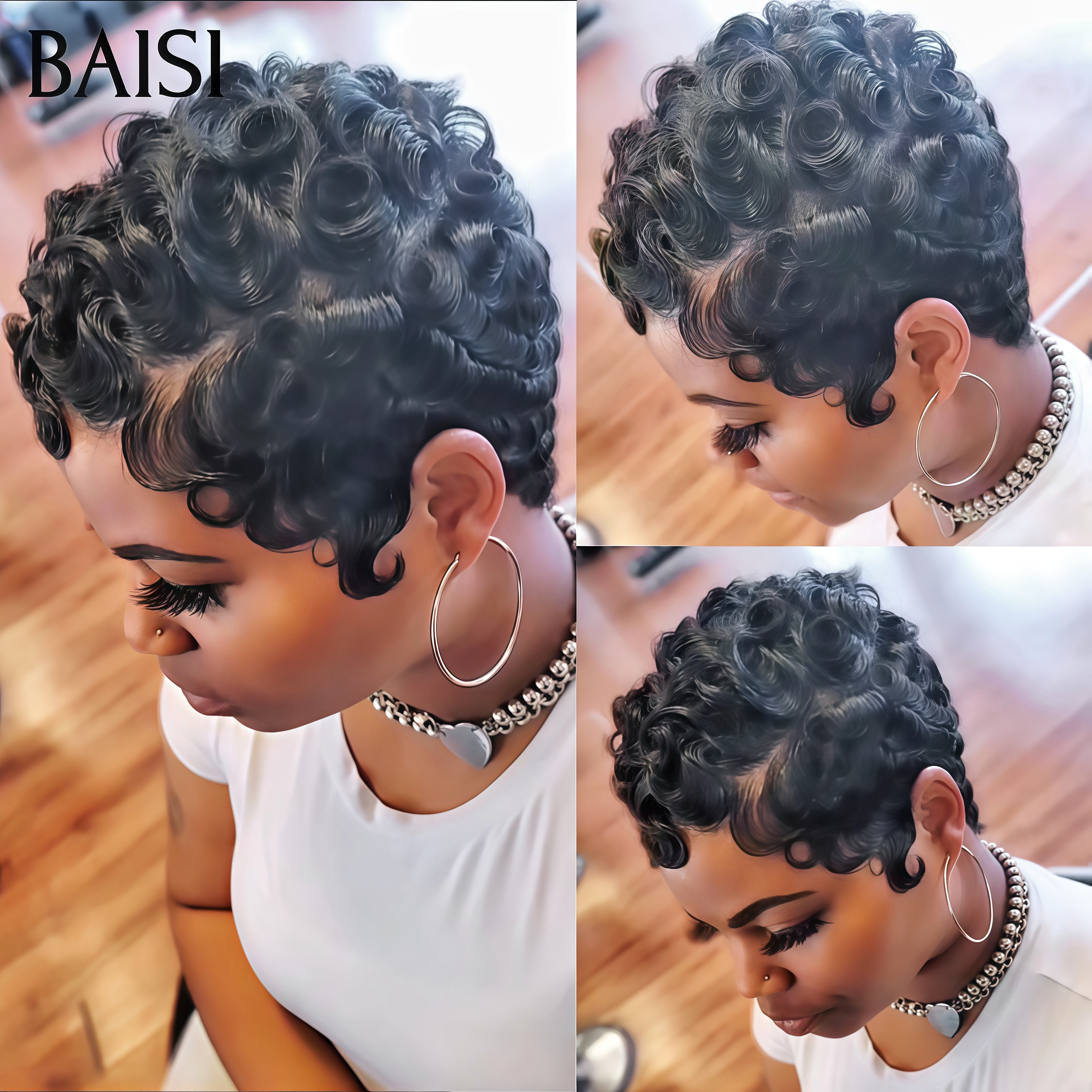 BAISI Parrucca Pixie Finger Wave taglio piccolo 13x4 frontale in pizzo 6 pollici € 79 In capelli umani al 100% BAISI20