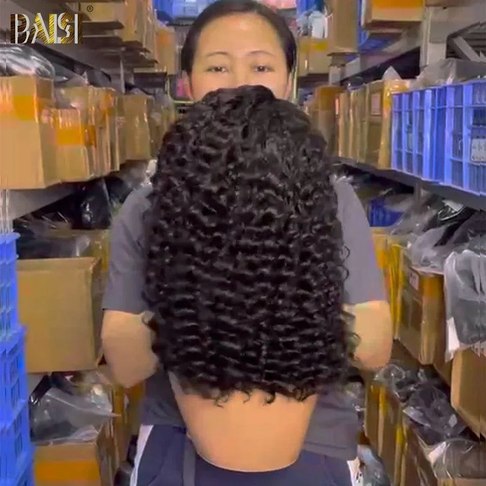 BAISI 4X4 Parrucche Deep Wave da rivendere 65€ Nero 8 Pollici in 100% capelli umani veri MP50