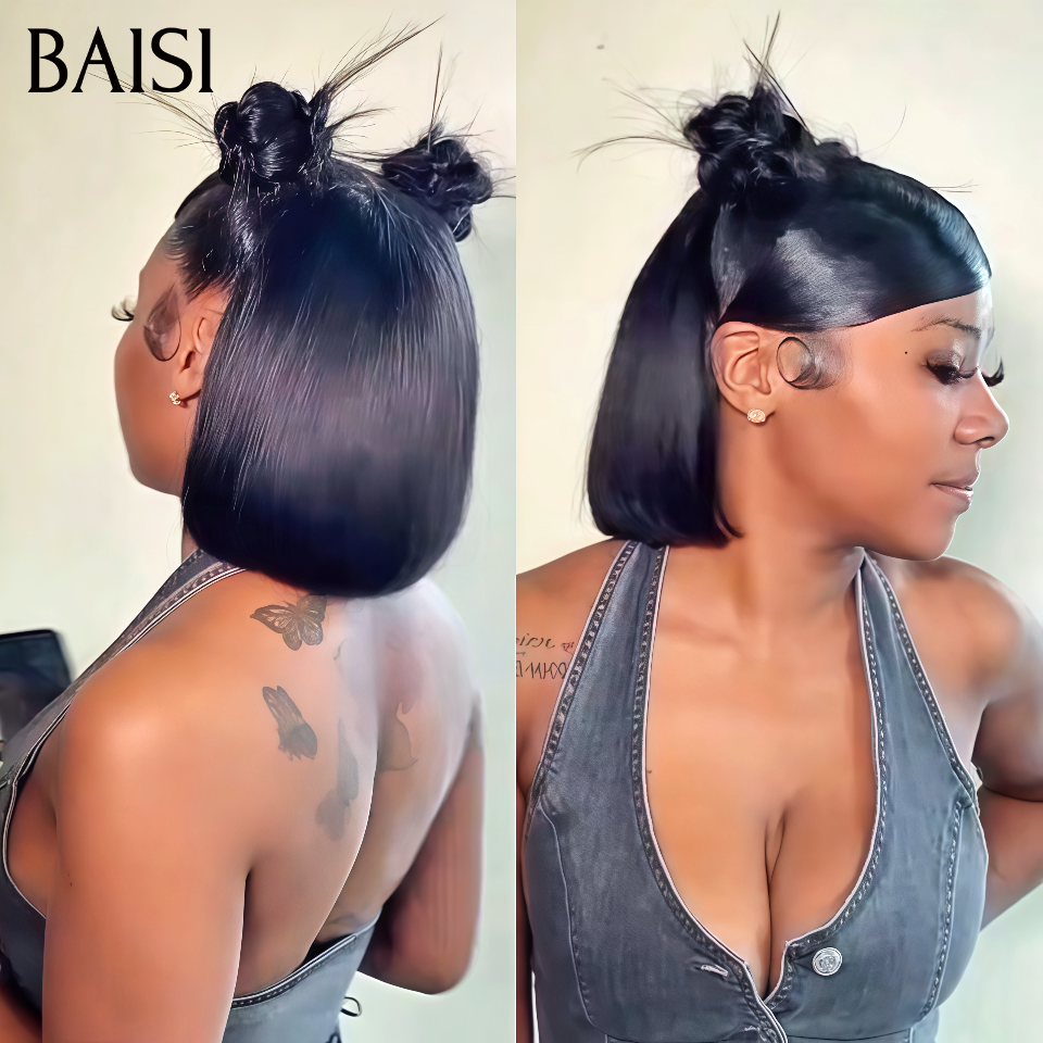 BAISI 4X4 lace closure bouclé wave colore 1BT4# o 13x4 Lace Frontal parrucca personalizzata con riga laterale colore castano #4 C