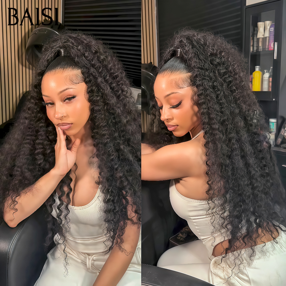 Nouveau produit Coiffure déjà faites avec queue de cheva PROMO 99€ 13x4 lace frontal Perruque avec coiffure natte deep wave en 100% Cheveux Humains