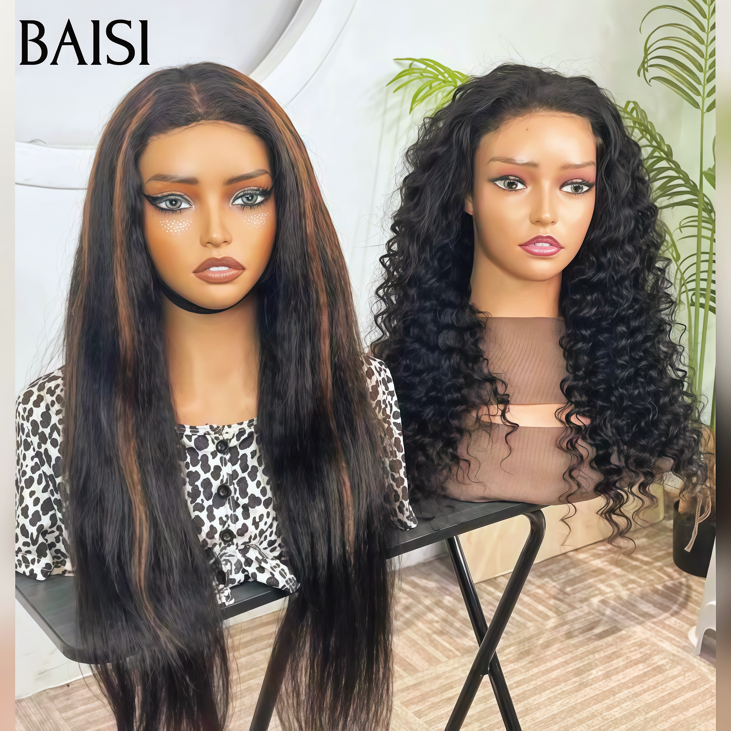 BAISI grande promotion Sans colle Facile à porter 4x6 Lace deep wave  NOIR 22 Pouces ou kinky straight 22 Pouces NOIR Mixte Miel Pré-plucked Pas Besoin de Colle 4C hairline en 100% Cheveux Humains